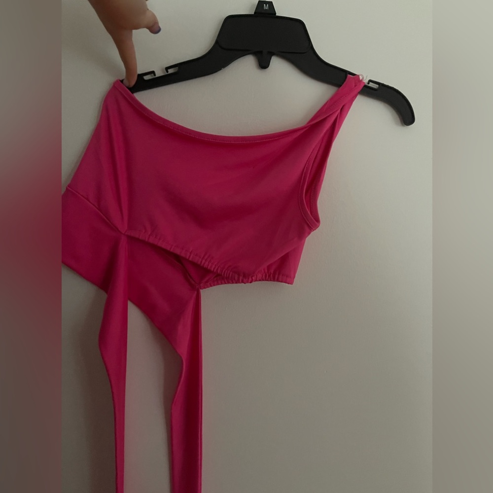 Pink One Shoulder Tie Tank Top